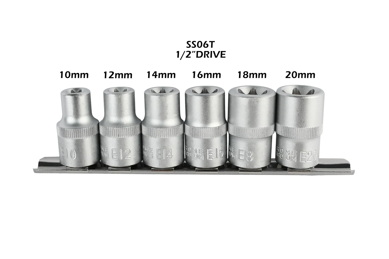 SOCKETS - STAR - 1/2 (10, 12, 14, 16, 18, 20MM) SKU:SS06T STAR BIT SOCKET 6PC, 1/2' DRIVE - 10,12,14,16,18,20MM