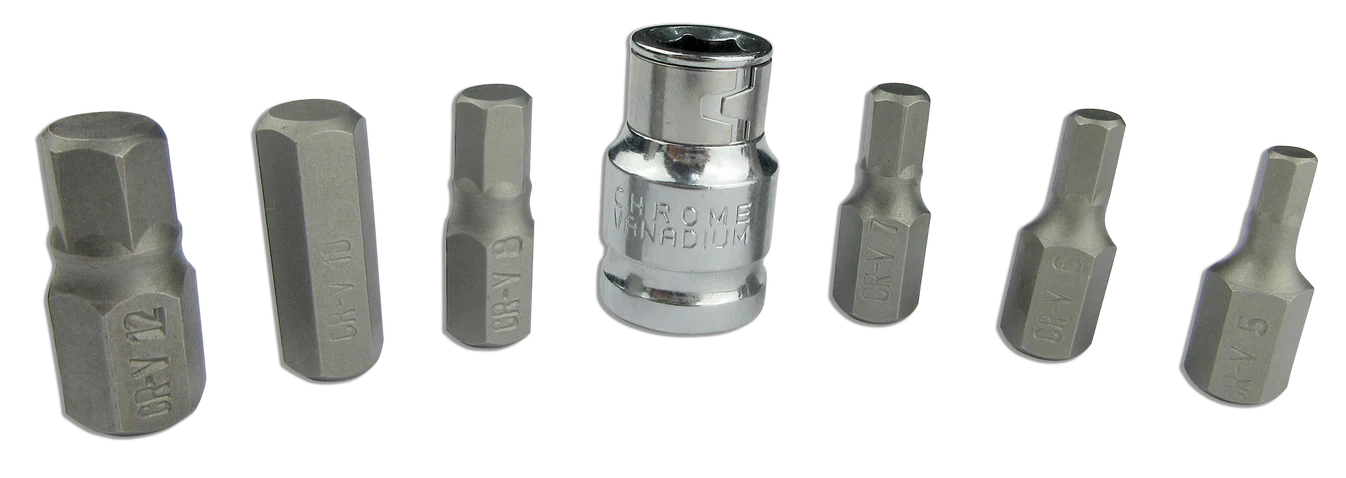 MULTI SPLINE HEX BIT SET SKU:MS07H  MULTI SPLINE SET 4T x 0.5M Adaptor 1/2" Dr. CHROME VANADIUM
